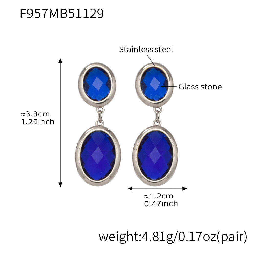 B廠-不鏽鋼幾何橢圓吊墜切面玻璃石耳環ins小眾設計百搭耳飾鍍18k真金「F957」25.12-1