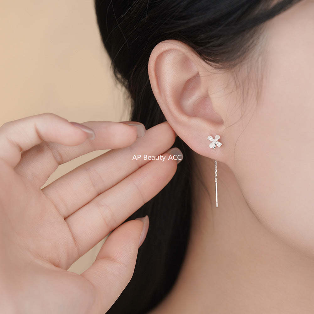 D廠-S925純銀貓眼四葉花流蘇耳線精美輕奢款幸運甜美顯臉瘦耳飾「YC2678E_1」25.12-1