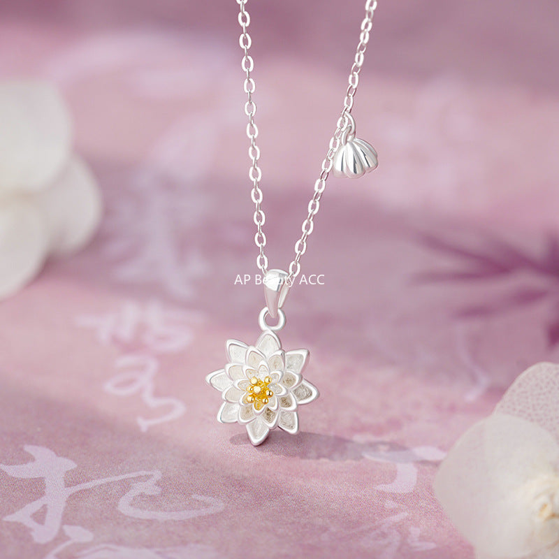 D廠-足銀S999蓮花項鍊中式復古小清新優雅溫柔百搭森系文藝鎖骨鏈批發「YC3184N」25.11-1