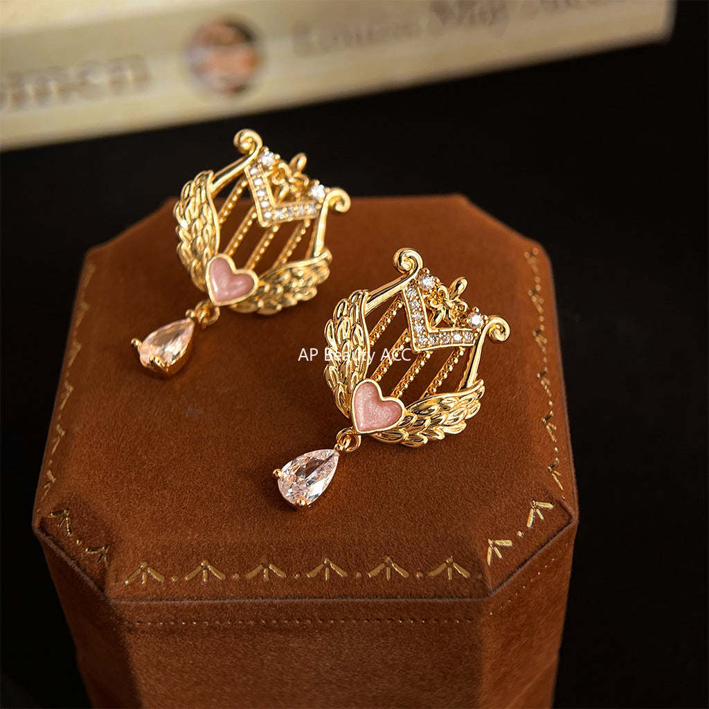 A廠-原創豎琴~藝術生飾品925一周年鑲嵌鋯石個性設計師款工廠耳飾「7198」25.12-1