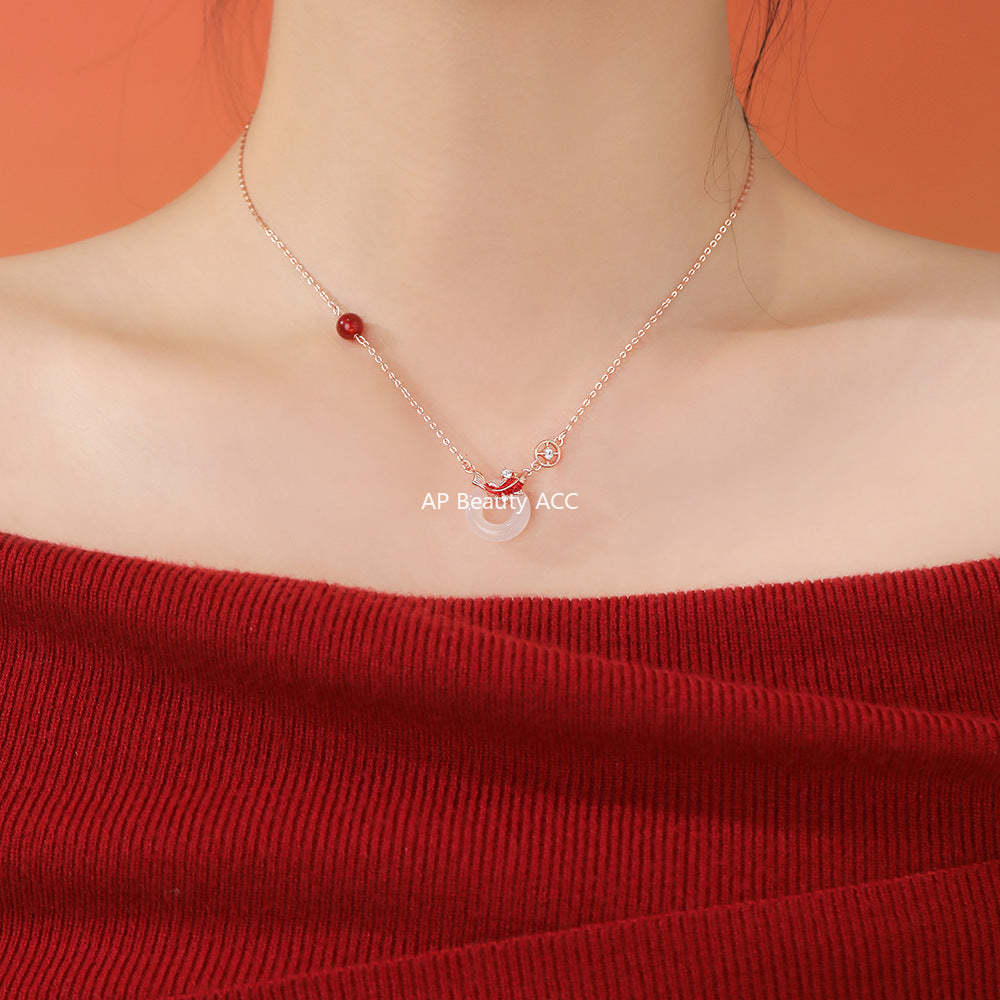 D廠-原創足銀S999紅瑪瑙白玉髓錦鯉平安扣項鍊個性手鍊新中式耳環批發「YC3379E_1 YC2289N_1 YC5110SL_1」25.12-2