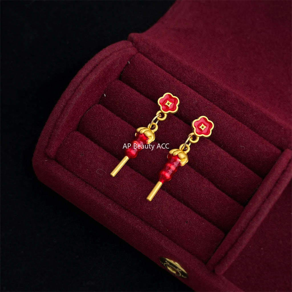 A廠-時尚高級感糖葫蘆串新款耳飾琺瑯滴釉新年紅色耳飾新中式耳環「7209」25.12-2
