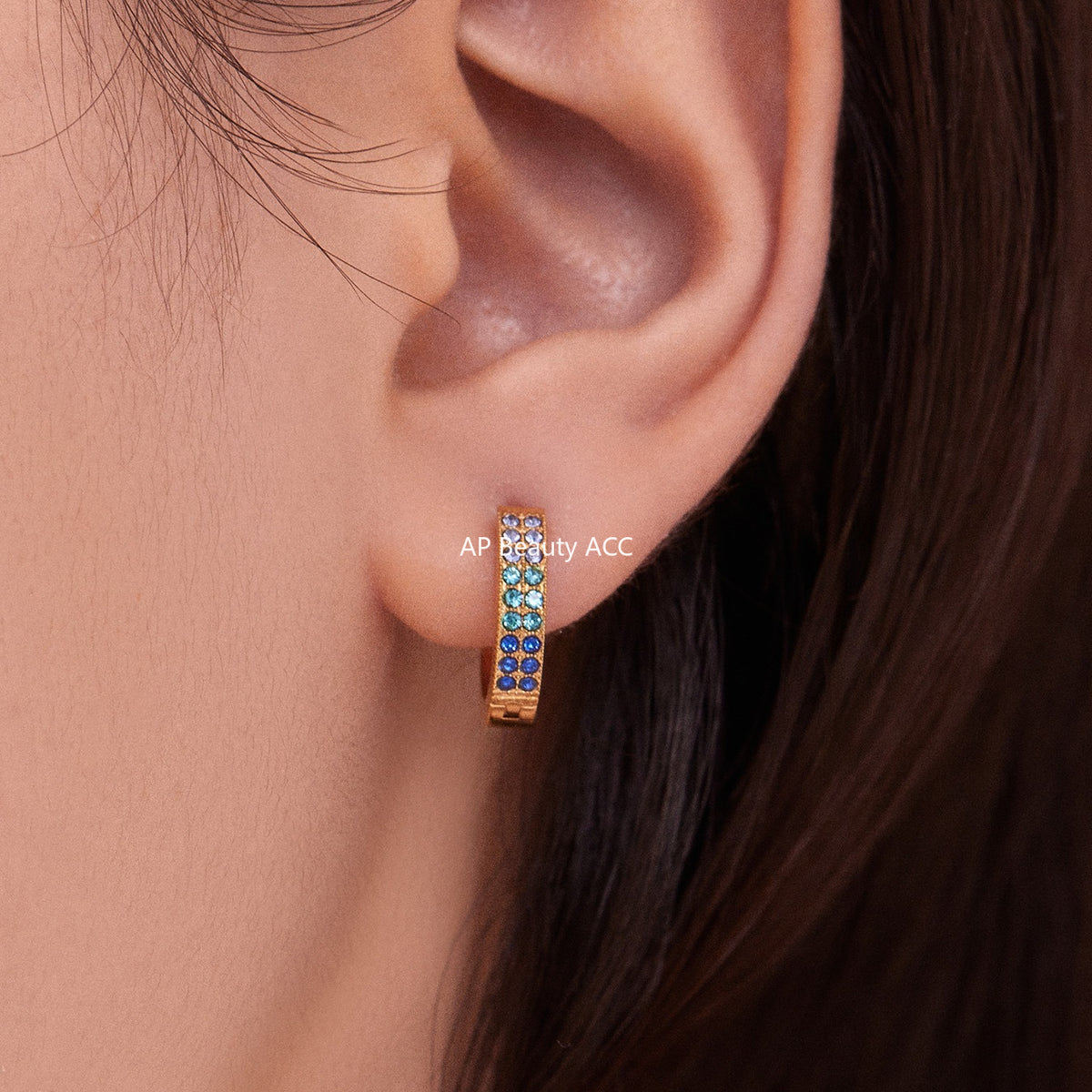 B廠-簡約C型鑲彩鑽拼色鋯石耳扣不鏽鋼鍍18k真金輕奢小眾耳環女「F798」25.11-1