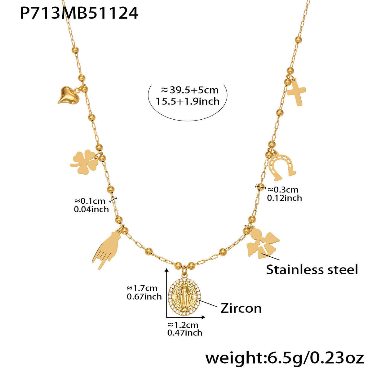 B廠-不鏽鋼DIY多配件鑲嵌鋯石吊墜十字夾珠項鍊鍍18k真金跨境時尚飾品「P732」25.11-4