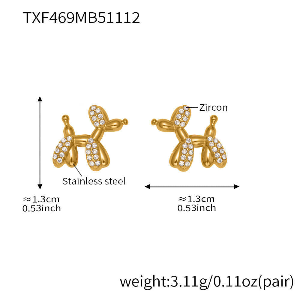 B廠-微鑲鋯石氣球狗可愛吊墜項鍊女士時尚輕奢個性鎖骨鏈不鏽鋼「TXP469」25.11-3