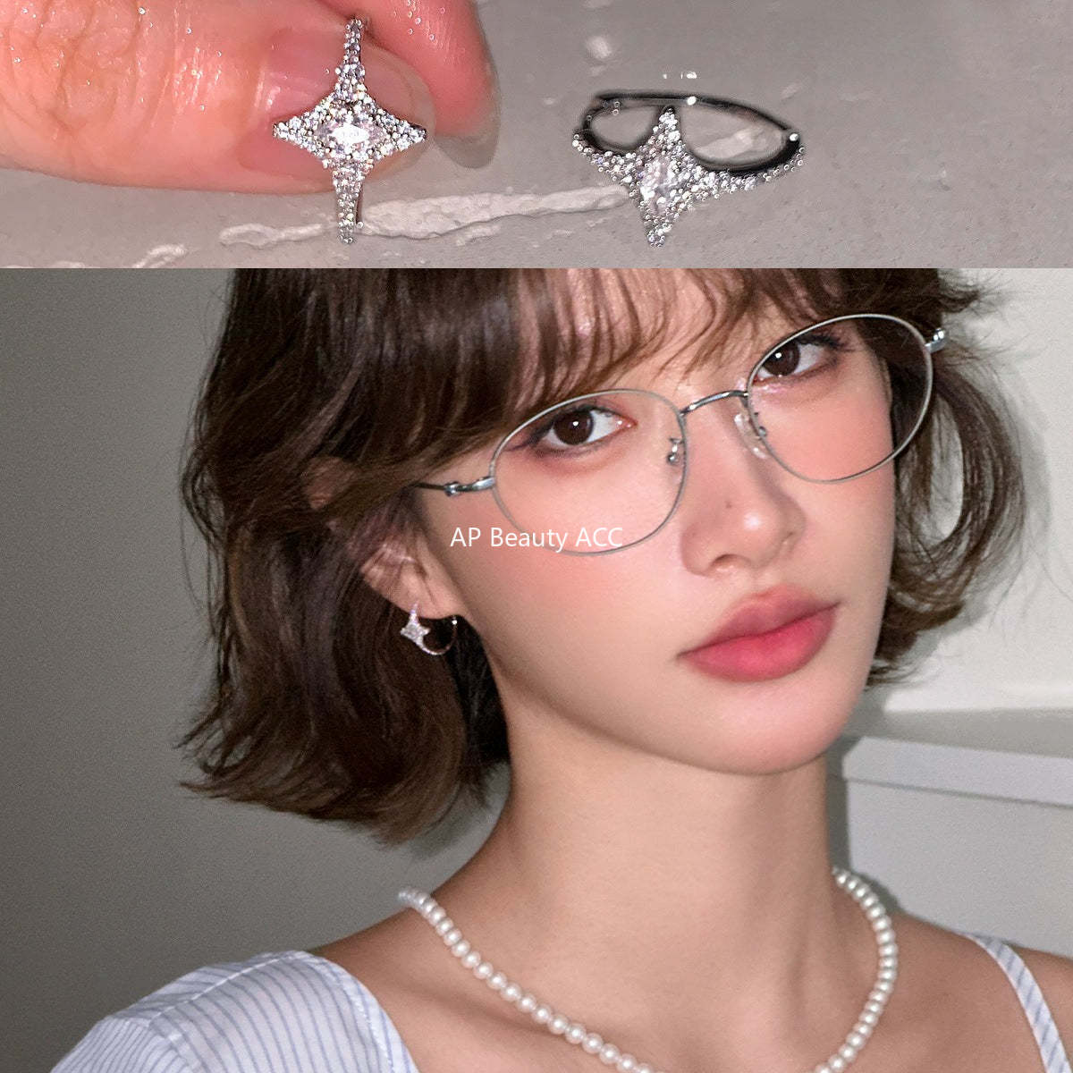 C廠-輕奢爆閃潮流鋯石四芒星耳環女精緻貴氣高級感銀針耳扣秋冬耳飾「EH-4285」25.11-4