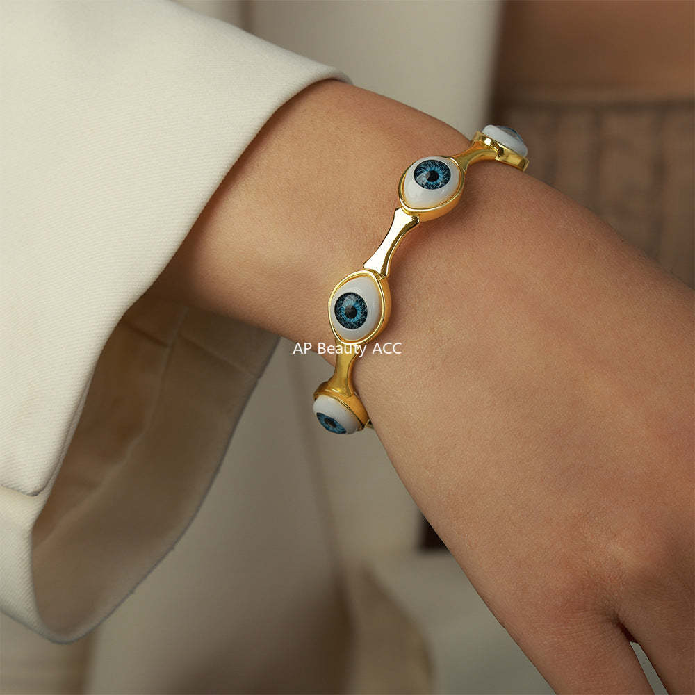 B廠-跨境嘻哈風女式銅鍍真金指環惡魔之眼開口手環手鐲歐美風個性套裝「Y088」25.10-5