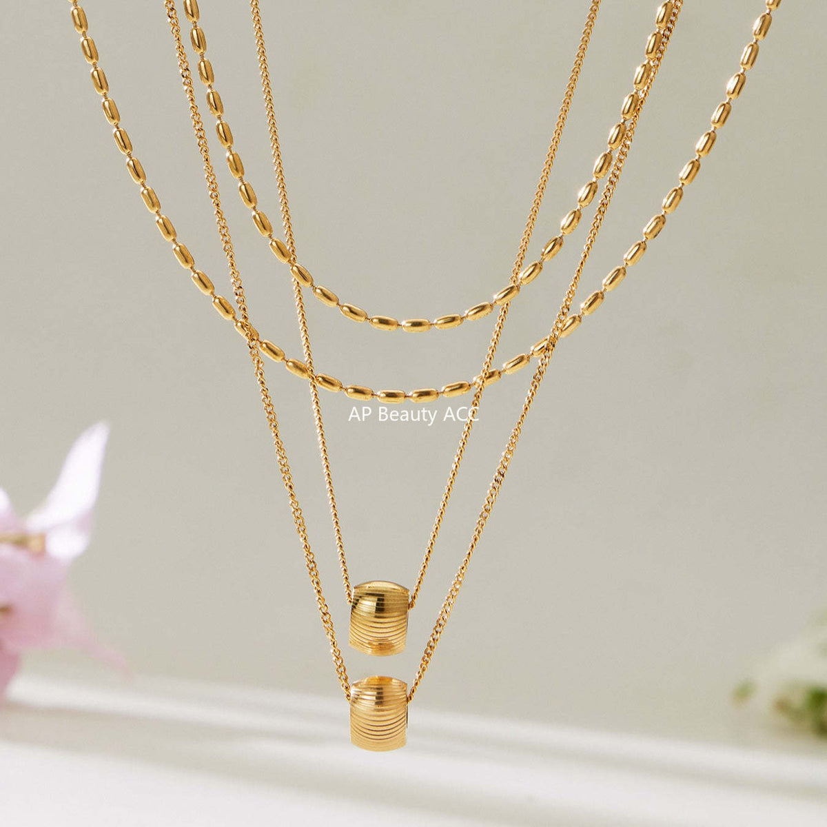 B廠-ins風個性時尚轉運站吊墜雙層鎖骨項鍊不鏽鋼鍍18k真金首飾「P877」25.11-4