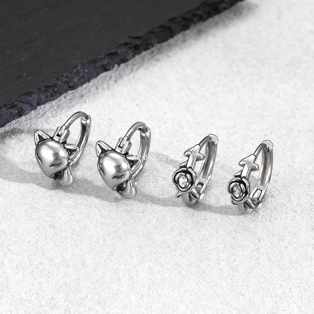 G廠-不鏽鋼男士小眾設計感 歐美跨境爆款狐狸白鋯石玫瑰耳圈「EH-821」25.12-2