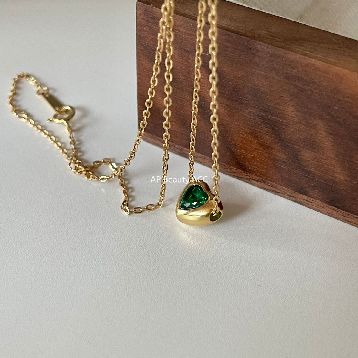 F廠-歐美韓國韓版925純銀項鍊ins小紅書愛心綠鑽項鍊簡約網紅項鍊「B1084」25.11-2