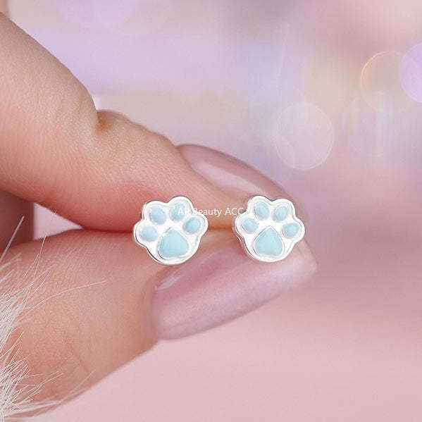 D廠-S999足銀貓爪耳環可愛少女心卡通睡覺免摘萌趣寵物耳飾批發「YC3004E_1」25.11-3