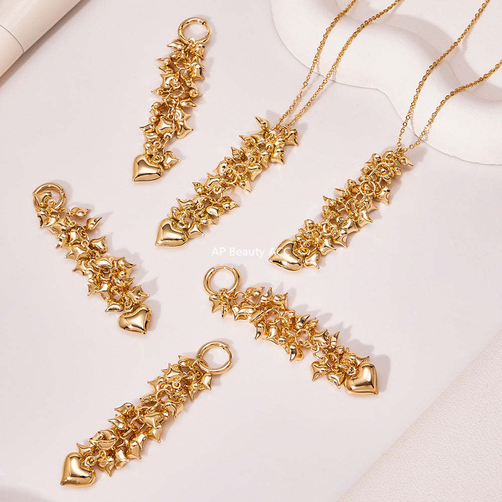 B廠-跨境熱銷款超多愛心手工項鍊耳環首飾套裝不鏽鋼鍍18k真金「TXP480」25.11-4