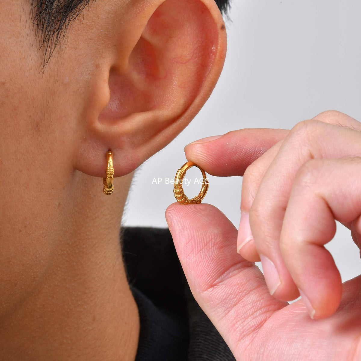 G廠-不鏽鋼個性嘻哈朋克暗黑風幾何花紋耳圈金色「EH-647」25.12-1