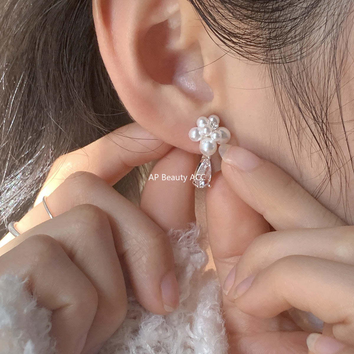 C廠-法式輕奢鋯石耳環女氣質優雅高級感珍珠耳釘復古精緻時尚花朵耳飾「EH-4351」25.12-1