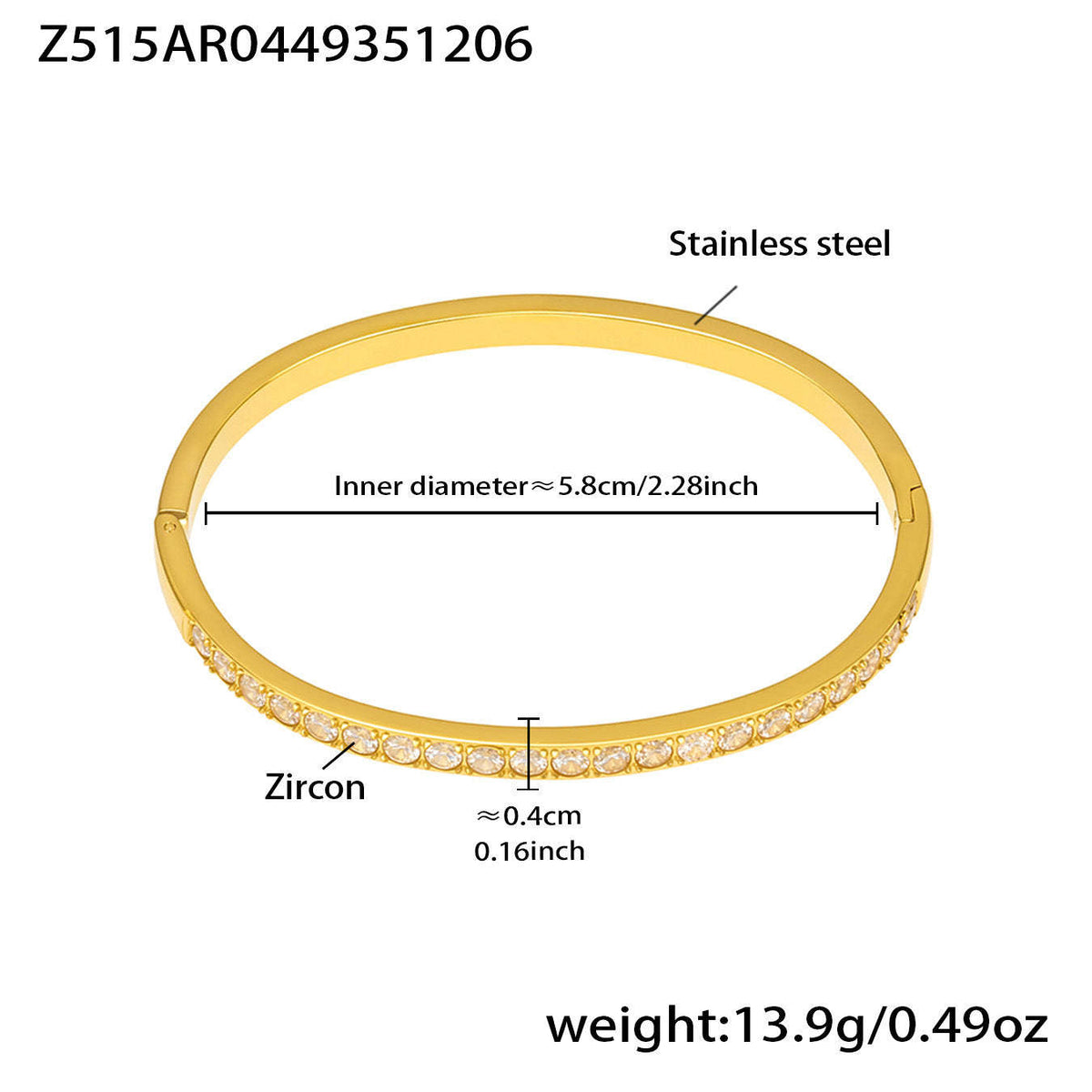 B廠-不鏽鋼單排鑽鋯石卡扣手鐲組合歐美時尚潮酷手飾品鍍18k金不掉色「Z512-15」25.12-2