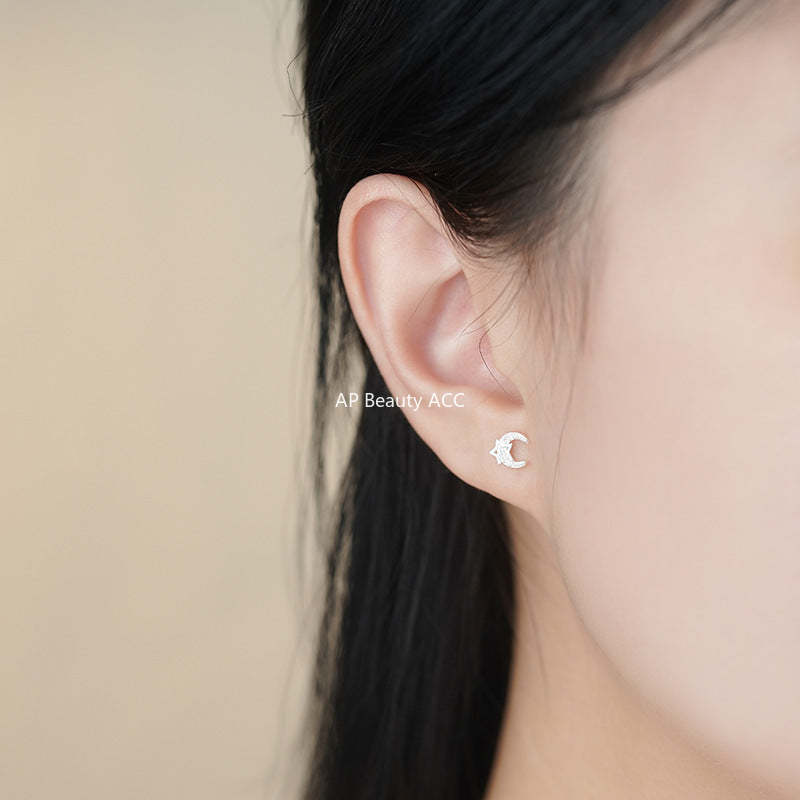 D廠-S999足銀月亮星星耳環夢幻氣質韓風精美唯美高級個性甜美耳飾批發「YC4490E_1」25.11-3