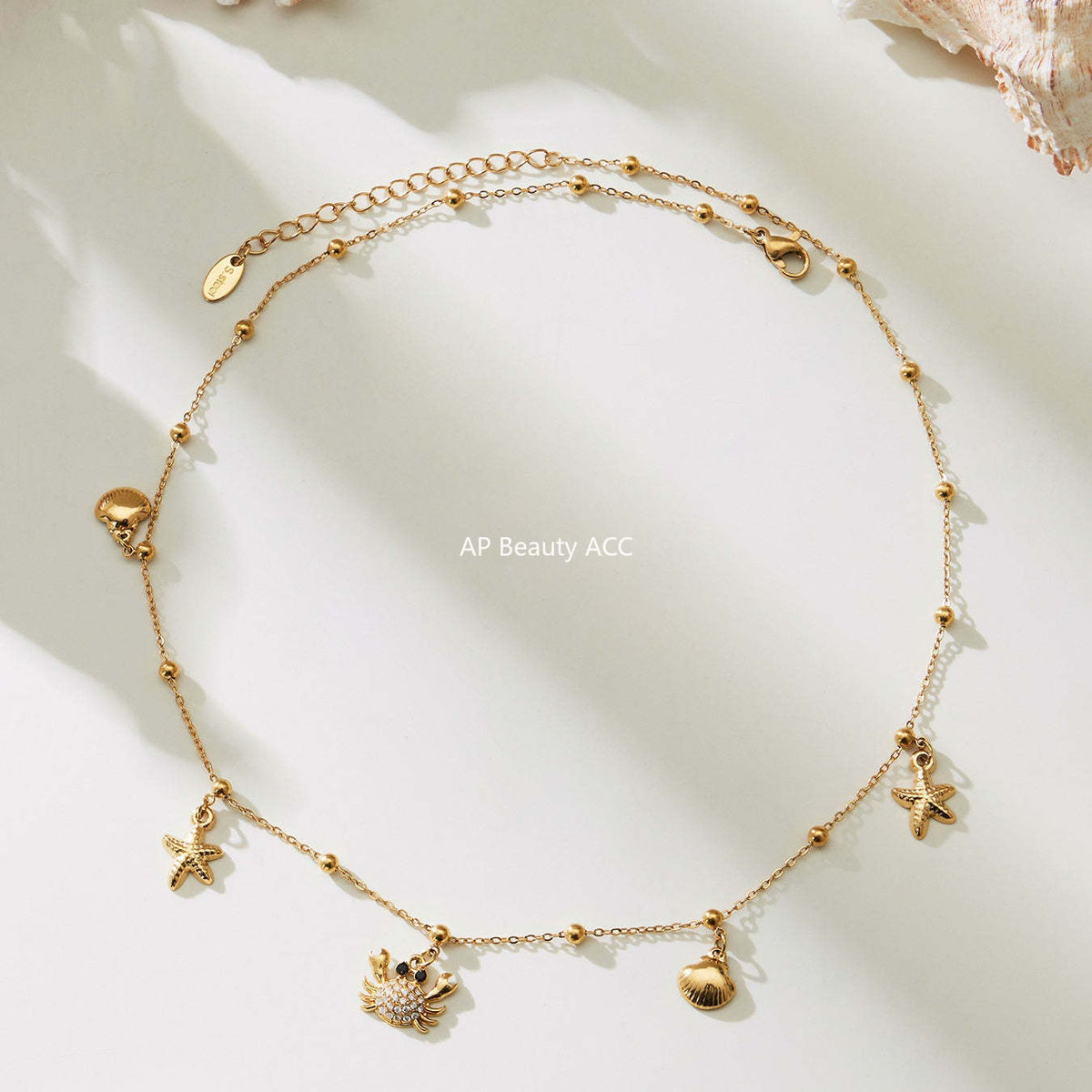 B廠-不鏽鋼DIY熱銷新款貝殼螃蟹5A鋯石帶鑽吊墜海洋沙灘風項鍊「P826」25.11-4