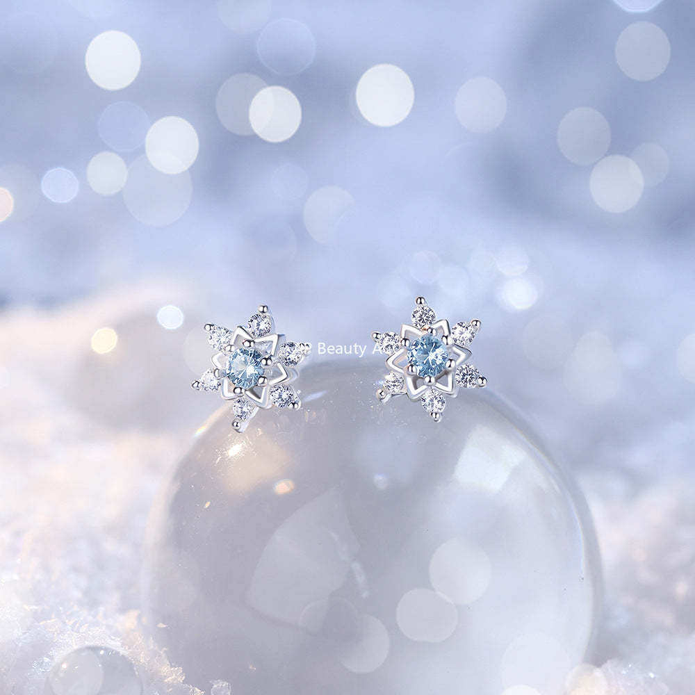 D廠-原創足銀S999雪花耳環聖誕純銀甜美個性韓版少女心養耳洞耳飾「YC9912E_1」25.12-2