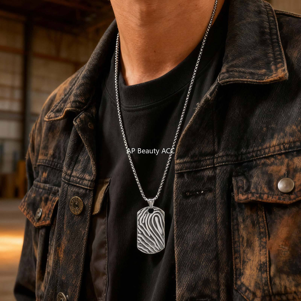 G廠-不鏽鋼歐美簡約百搭男士潮流山丘紋路吊墜狗牌鋼色「PN-2243」25.12-2