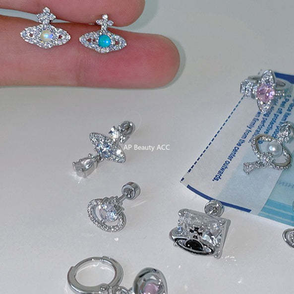 C廠-甜酷風爆閃鋯石星球耳釘鈦合金女高級感個性氣質別針鈦鋼新品耳飾「EH-4347」25.12-1