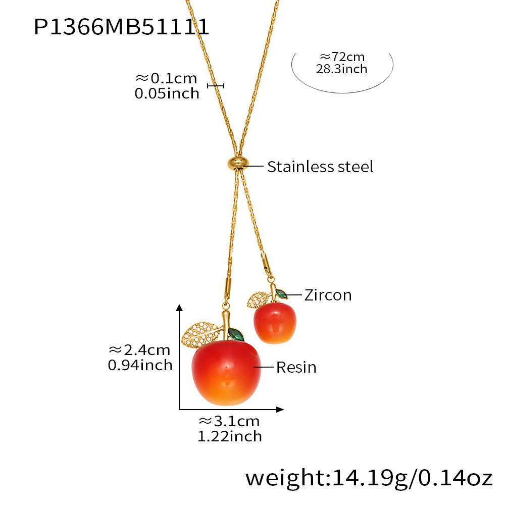 B廠-5A鋯石抽拉大小櫻桃吊墜毛衣項鍊不鏽鋼鍍18k真金珠寶首飾「P1366」25.11-3
