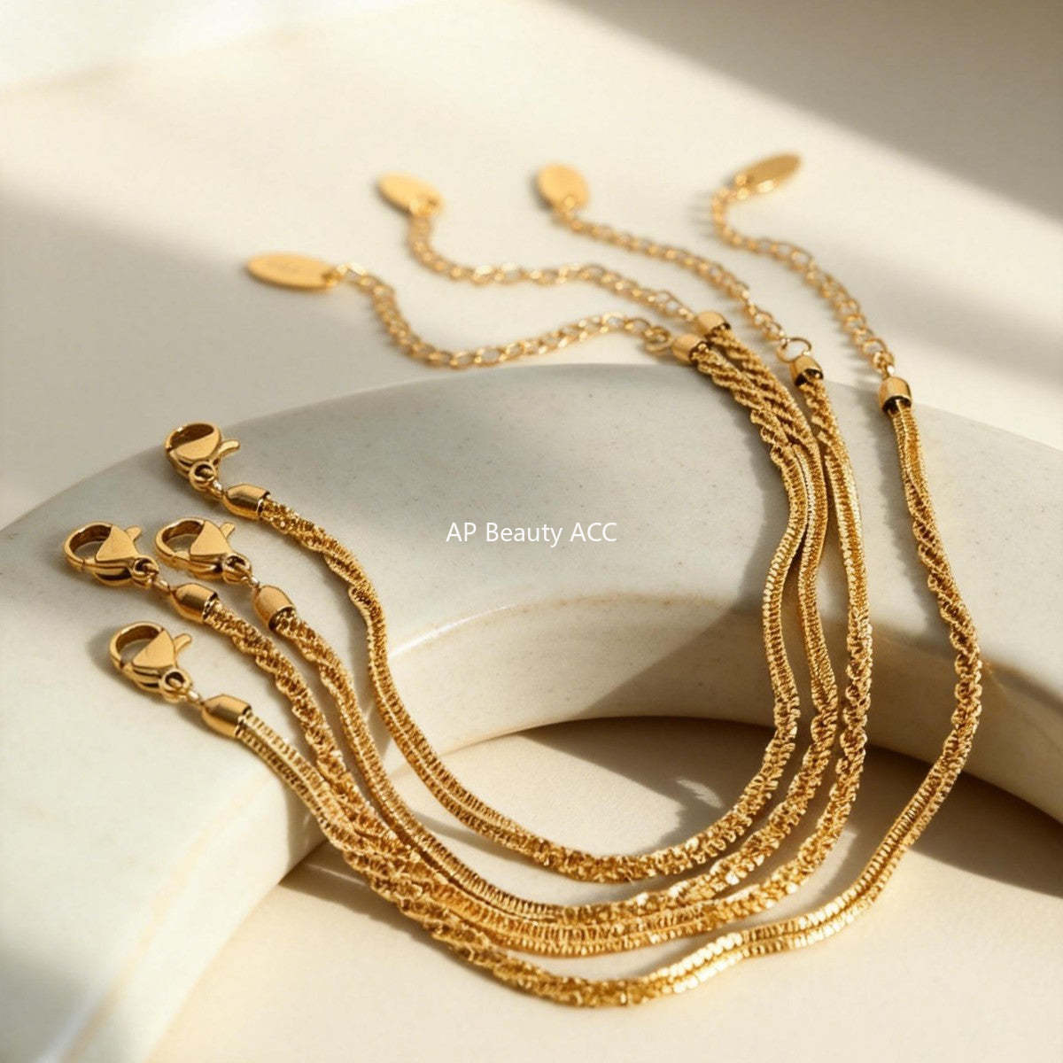 B廠-不鏽鋼滿天星菜花鏈波光粼粼超閃手鍊鎖骨項鍊套裝鍍18k金不掉色「P552」25.12-2