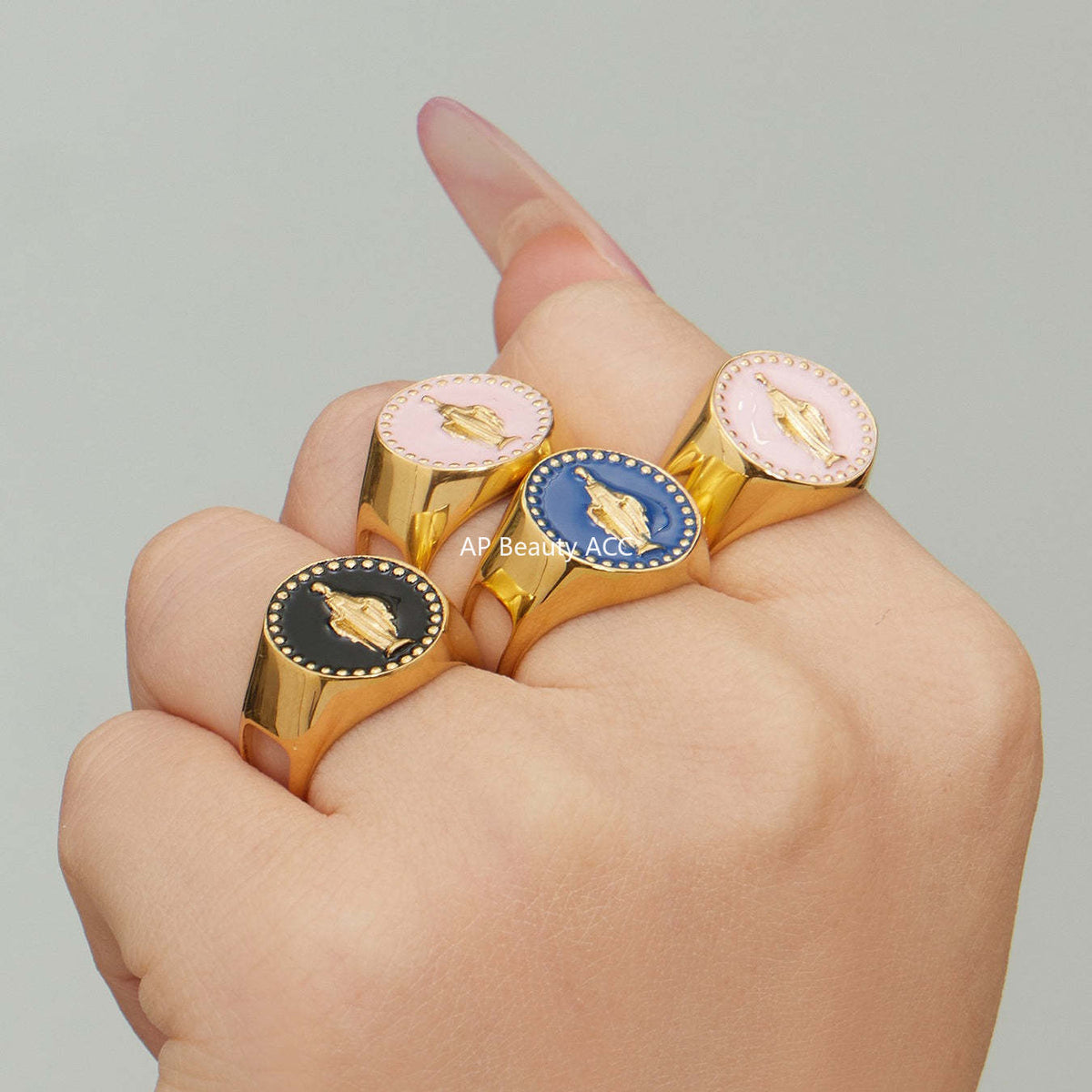 B廠-不鏽鋼側面開口女王滴油戒指琺瑯彩釉個性時尚設計手飾鍍18k真金「A676」25.12-3