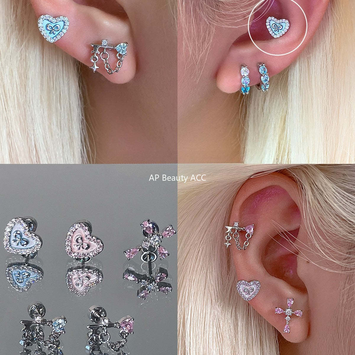 C廠-甜美精緻粉色鋯石十字架耳釘女個性獨特小香風鈦鋼耳骨釘小眾耳飾「EH-4328」25.11-4