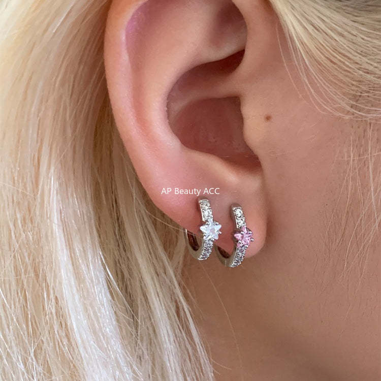 C廠-閃耀星星鋯石耳環女精緻百搭圈圈甜美鈦鋼耳圈設計感小眾甜酷簡約「EH-4333」25.12-1