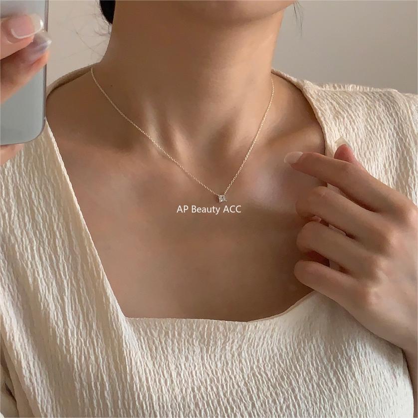 F廠-韓國韓版925純銀四爪方鋯項鍊簡約ins網紅抖音小紅書項鍊「B1197」25.12-2