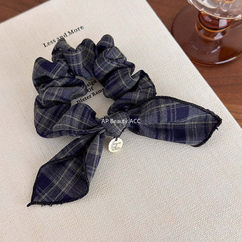 E廠-復古格紋學院風蝴蝶結髮圈減齡時尚百搭髮繩皮筋小腸髮圈頭飾品「27646」25.11-1