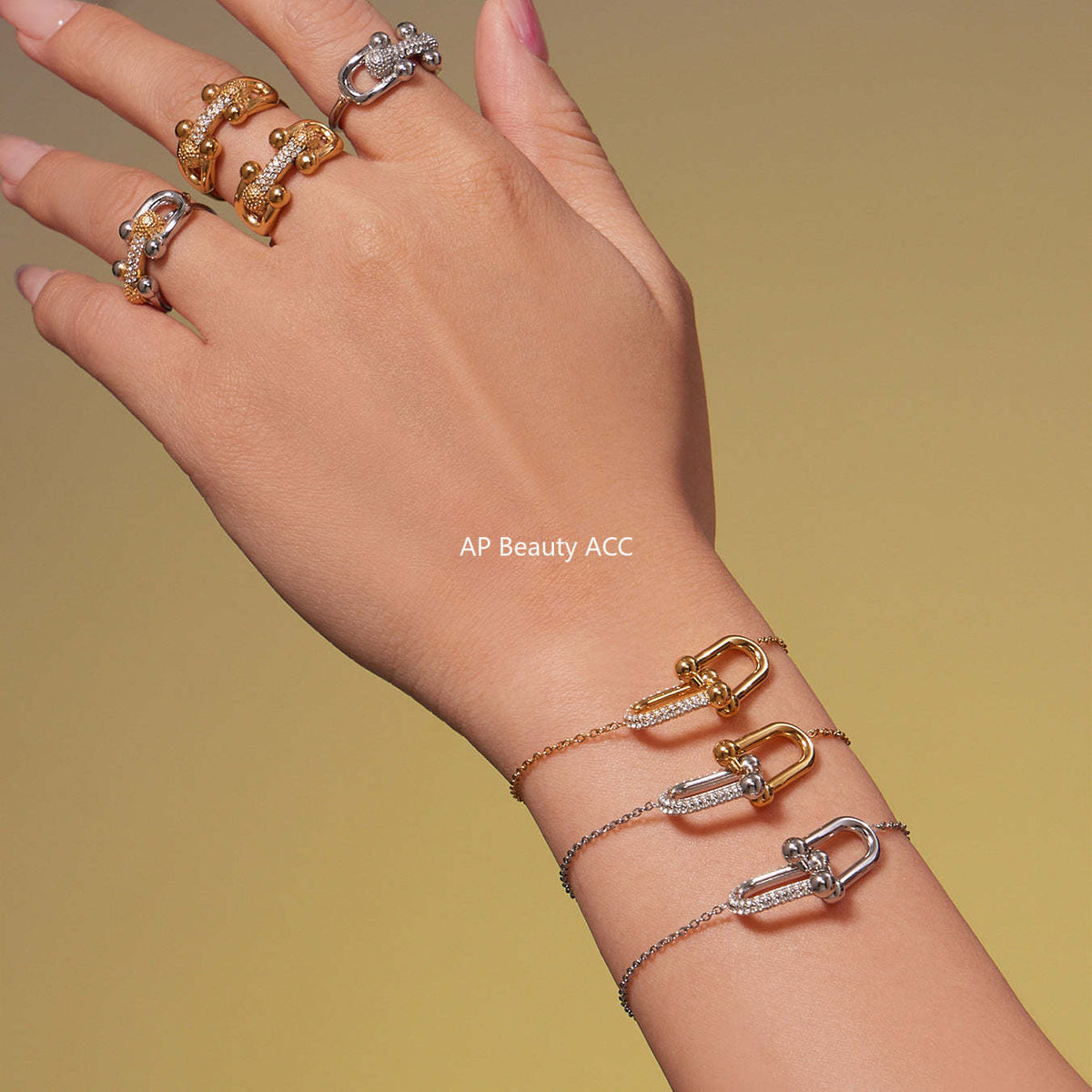 B廠-不鏽鋼馬蹄扣帶鑽飾品耳環戒指手鍊項鍊首飾套裝鍍18k真金不掉色「TXP501」25.11-4