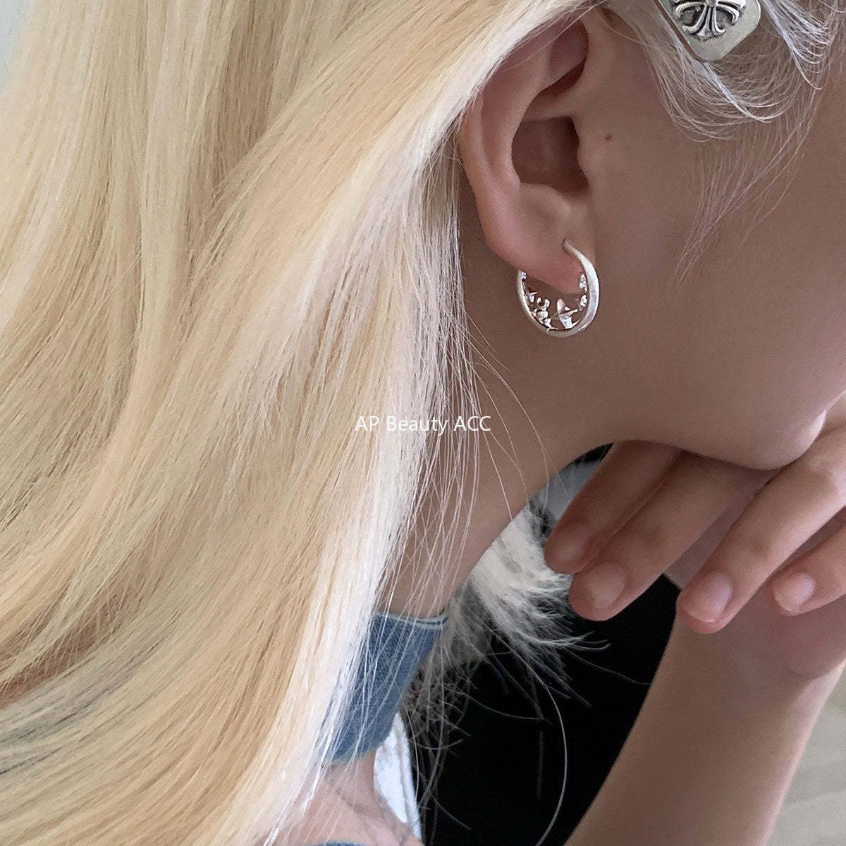 C廠-小眾冷淡風拉絲設計感星星環繞耳環女簡約輕奢高級感銀針耳環耳飾「EH-4271」25.11-4