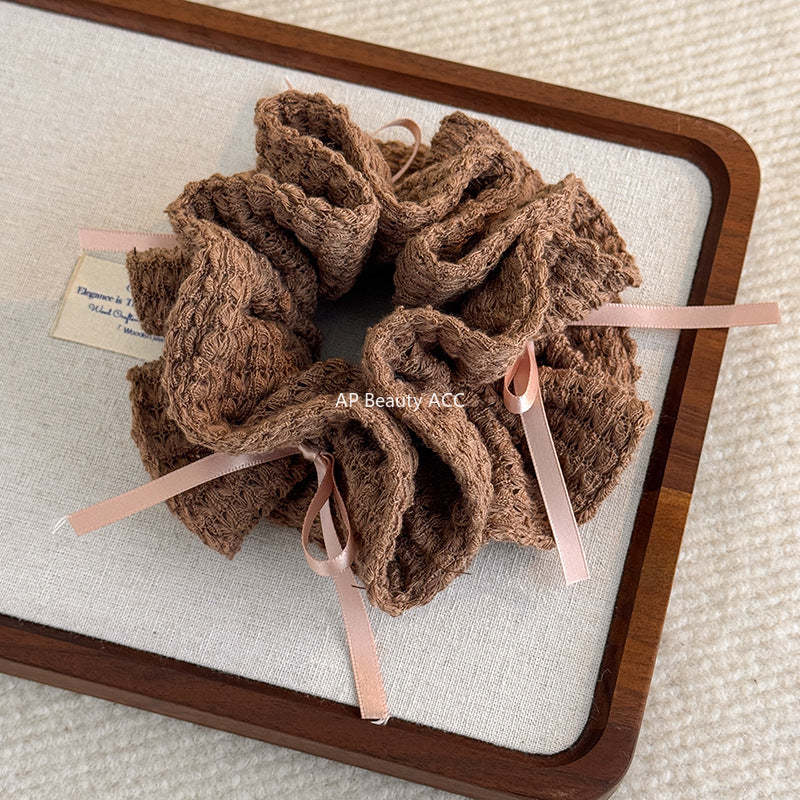 E廠-甜美少女風針織鏤空絲帶蝴蝶結大腸圈髮繩女新款韓系百搭扎頭髮圈「27784」25.12-2