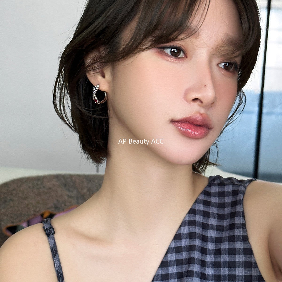 C廠-韓版彩色鋯石耳環女冷淡風時尚輕奢百搭高級感耳圈精緻簡約耳飾「EH-4027」25.10-2