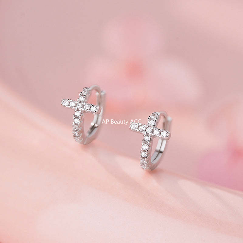 D廠-S999足銀輕奢個性十字扣女個性時尚冷淡風免摘耳骨耳飾「YC7384E_1」25.11-4