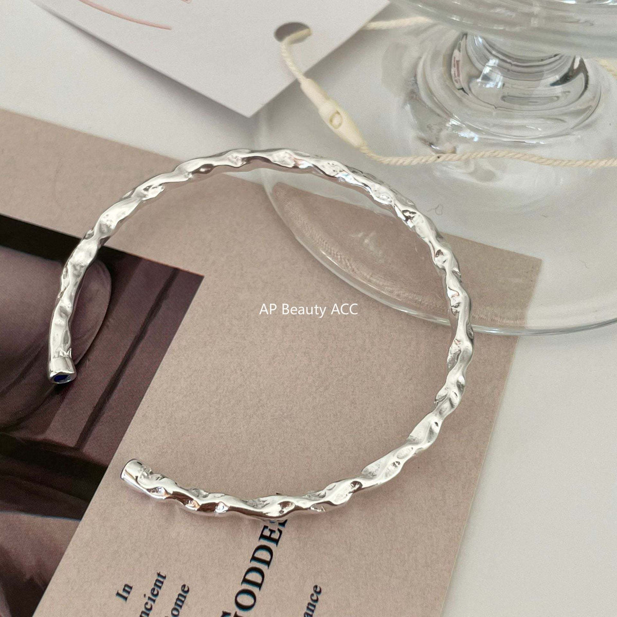 F廠-925純銀磨砂銀紋理手鐲手環ins小眾時尚氣質百搭冷淡風潮酷不規則「A255」25.12-1