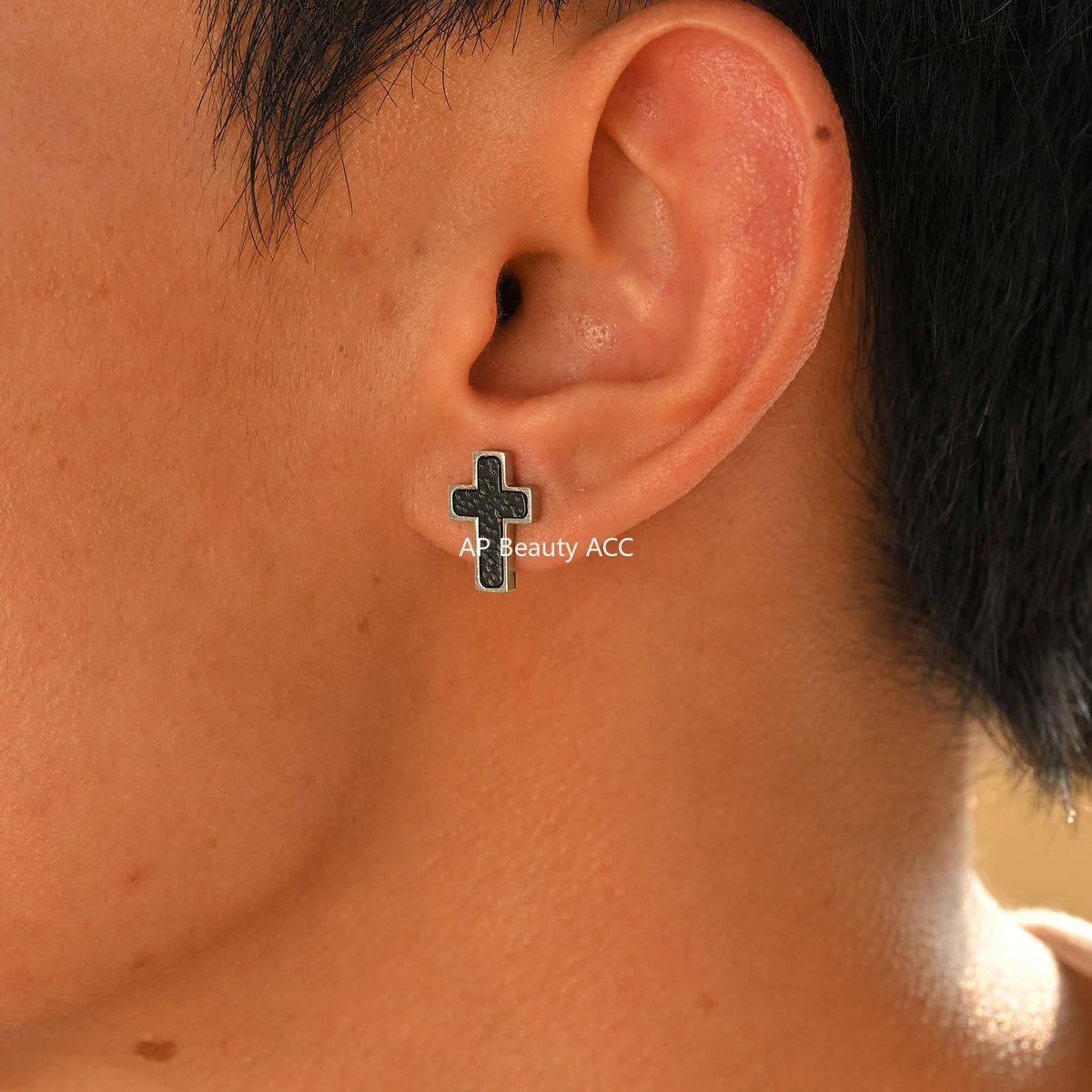 G廠-跨境男士時尚耳飾 不鏽鋼錘紋十字架耳釘 潮流經典百搭飾品「ES-720」25.11-1