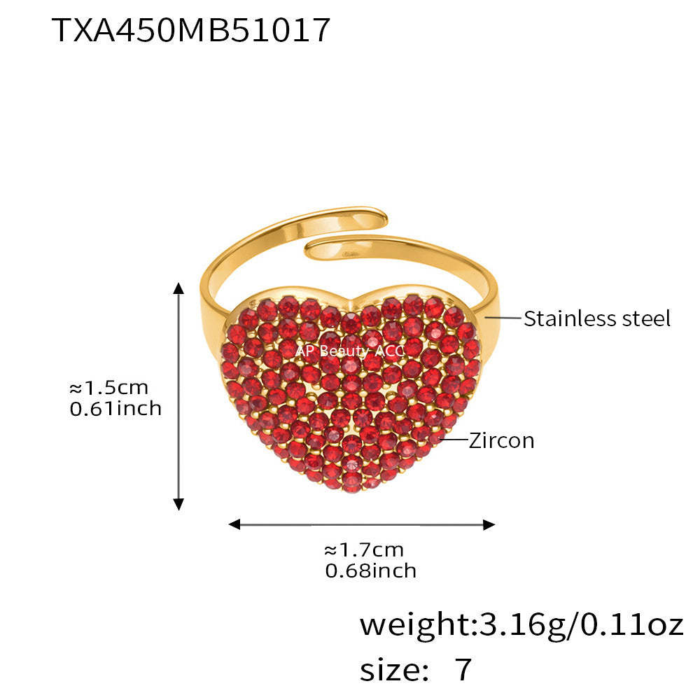 B廠-5A鋯石皇冠愛心滿鑽開口戒指項鍊耳環套裝不鏽鋼鍍18k真金「TXP450」25.10-4