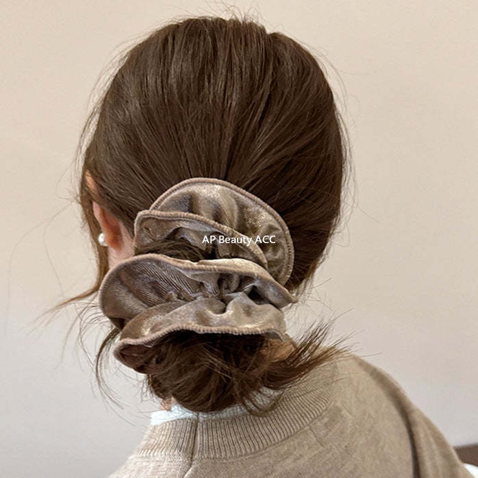 E廠-氣質絲絨木耳邊雙層大腸髮圈女扎頭髮繩低丸子頭繩皮筋髮飾秋冬「26173」25.11-1