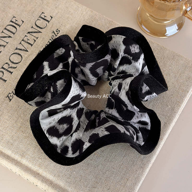 E廠-復古豹紋拷邊大腸髮圈頭繩髮飾秋冬頭花扎馬尾皮筋高級感髮繩頭飾「27700」25.11-4