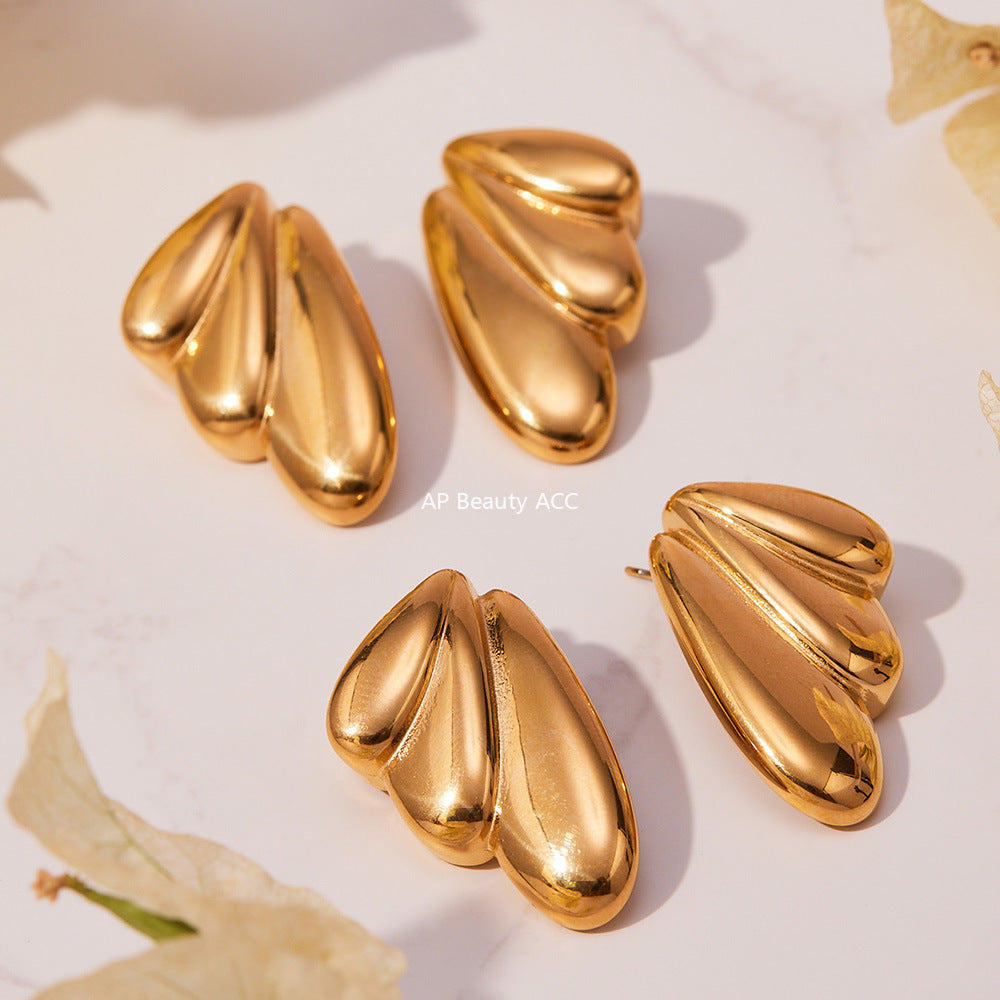 B廠-不鏽鋼幾何扇形耳環冷淡風耳飾跨境網紅新款飾品鍍18k真金「F849」25.11-1