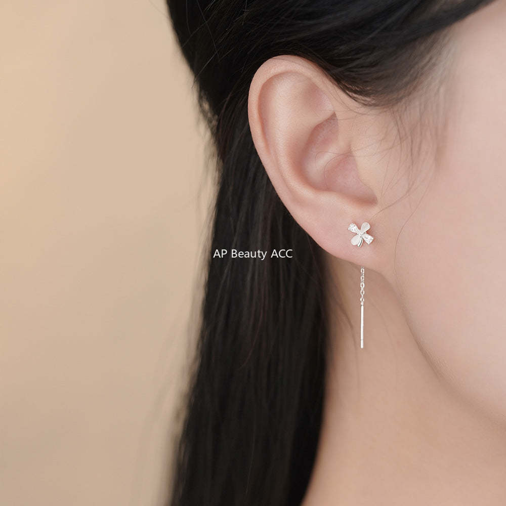 D廠-S925純銀貓眼四葉花流蘇耳線精美輕奢款幸運甜美顯臉瘦耳飾「YC2678E_1」25.12-1