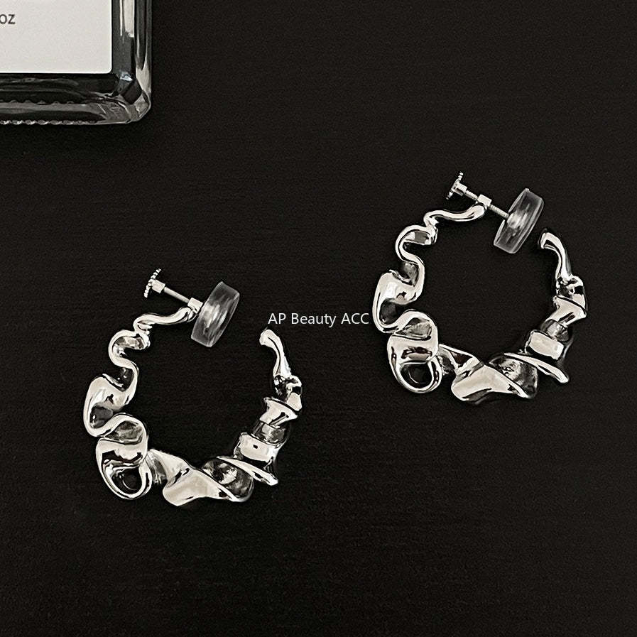 C廠-歐美ins風不規則皺摺耳夾女小眾不規則高級感無耳洞耳環秋冬耳飾「EJ-59」25.12-1