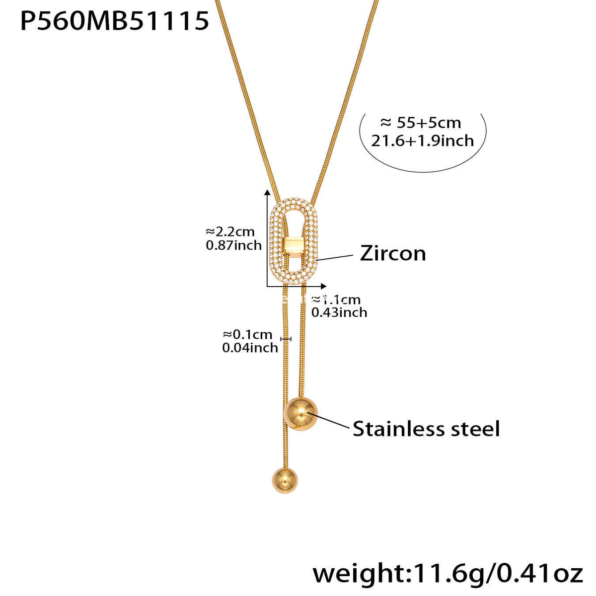 B廠-超閃5A鋯石日字抽拉項鍊不鏽鋼鍍18k真金跨境新款珠寶首飾「P560」25.11-3