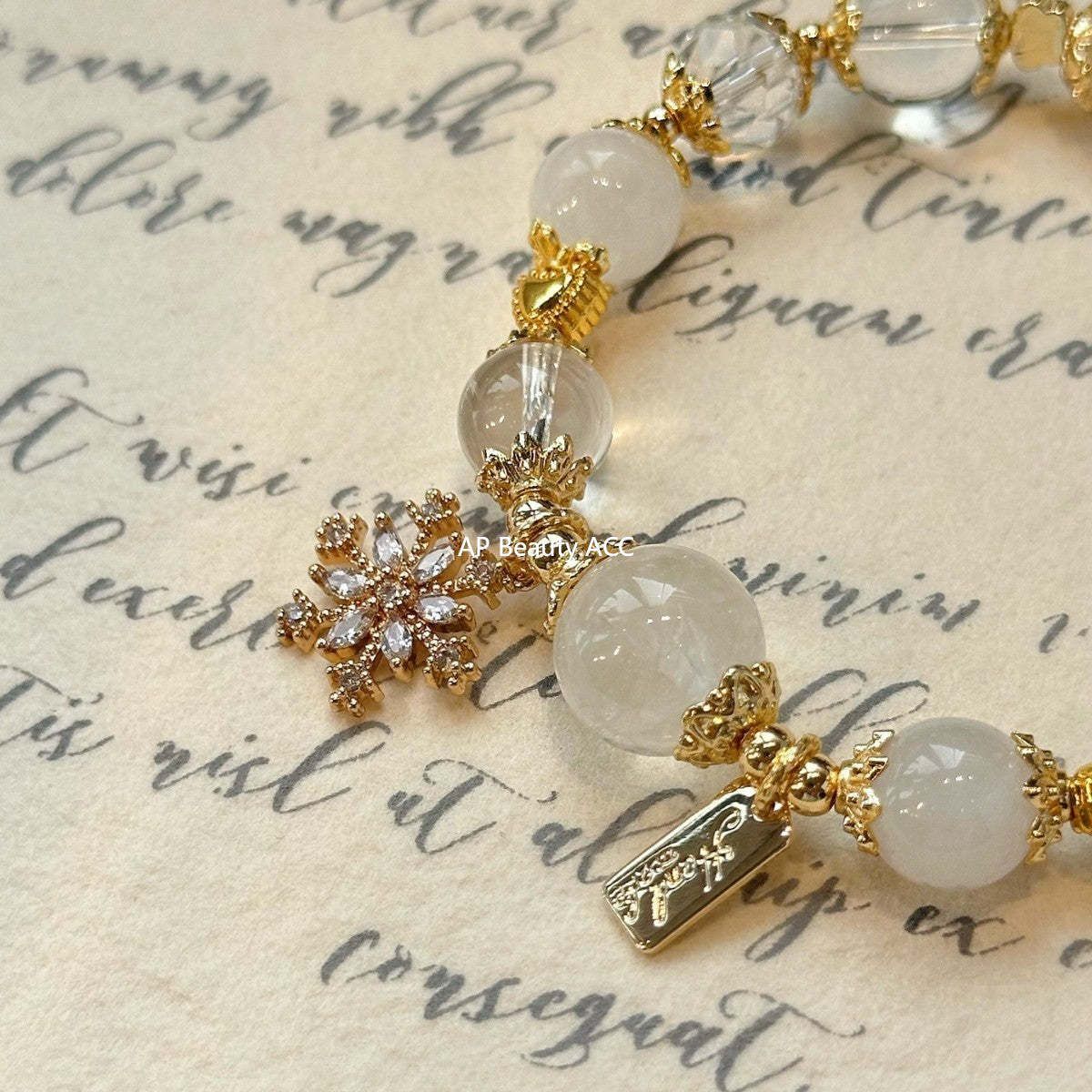 AS廠-白水晶白幽靈手鍊diy小眾設計款雪花吊墜時尚手串女節日禮物「l2945」25.11-1