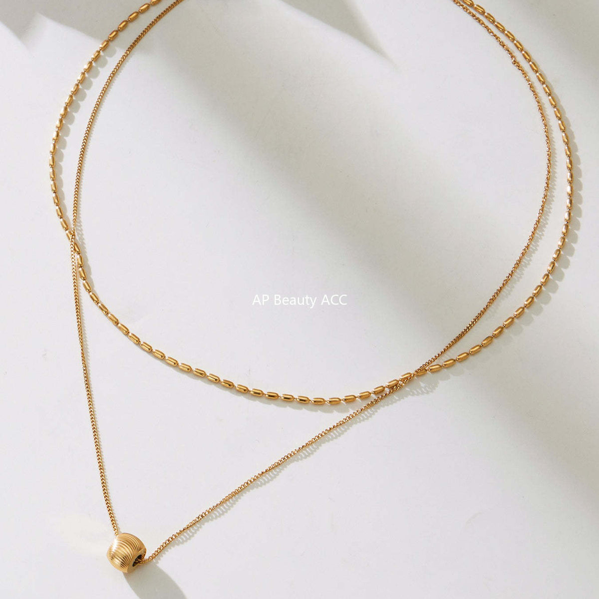 B廠-ins風個性時尚轉運站吊墜雙層鎖骨項鍊不鏽鋼鍍18k真金首飾「P877」25.11-4