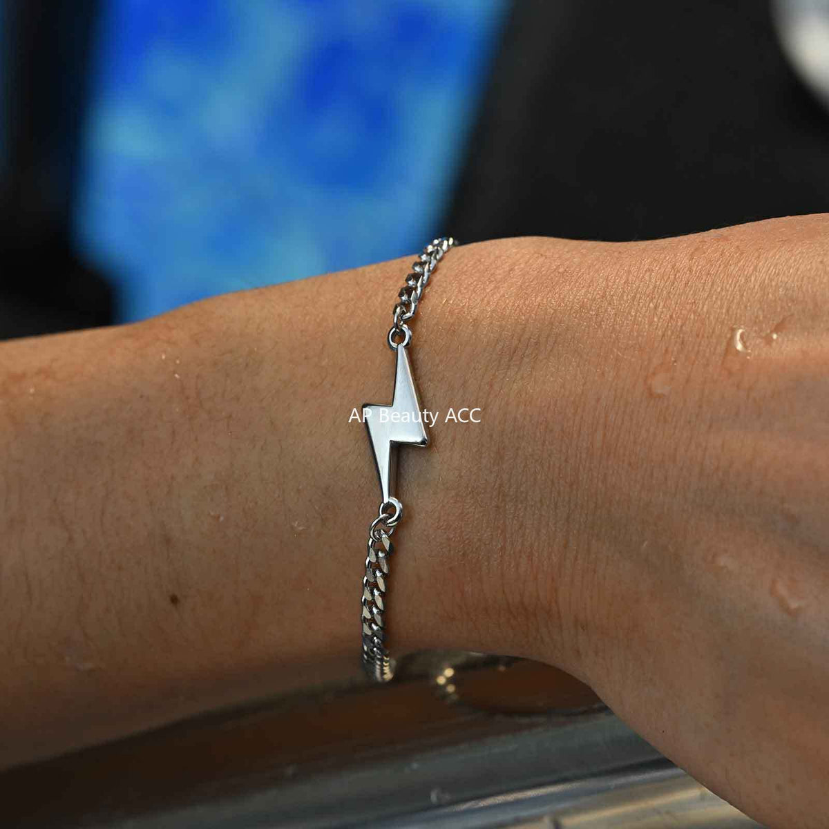 G廠-不鏽鋼六面磨鏈簡約個性情侶飾品鋼色閃電造型手鍊「BR-2620」25.11-1