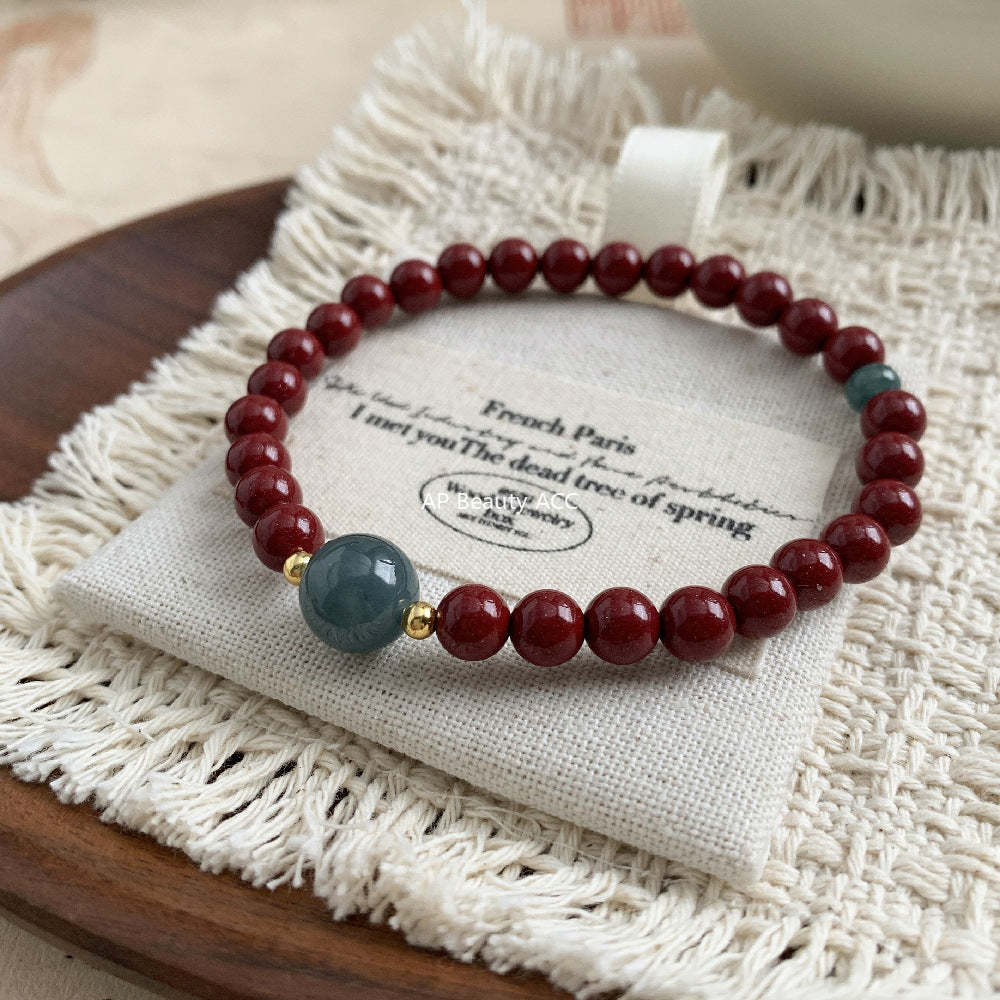 C廠-宮廷風國風 s925銀天然高含量天然朱砂手鍊天然翡翠手串小眾文玩「1636」25.12-3