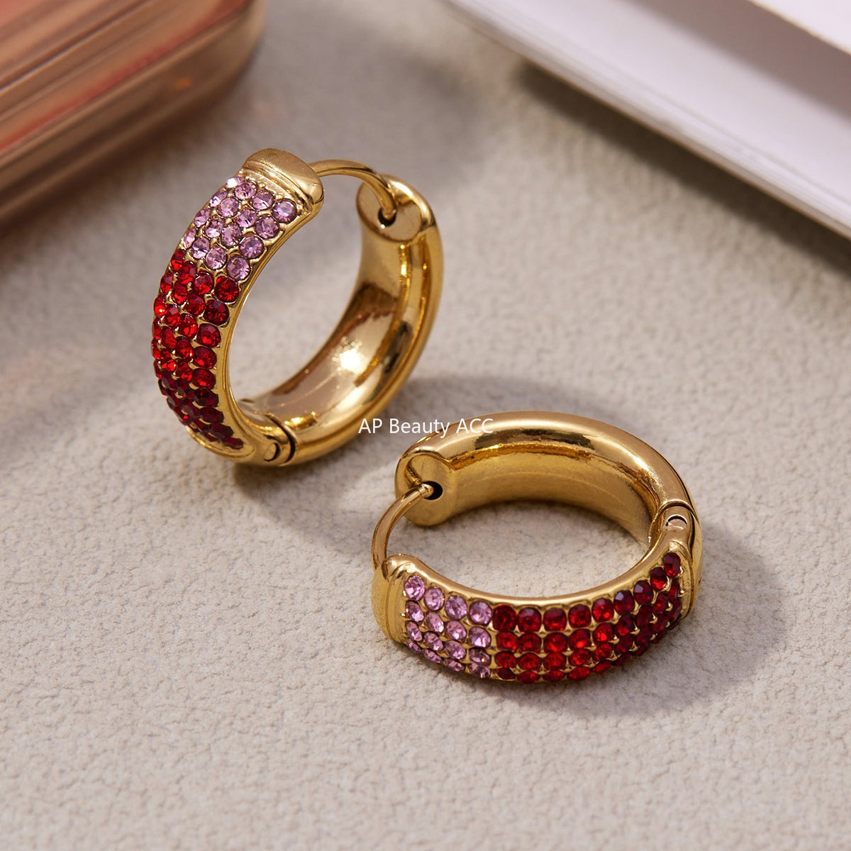 B廠-彩色鋯石拼色圓圈耳環大中小尺寸耳扣不鏽鋼鍍18k真金飾品「F931」25.11-2